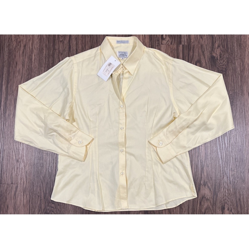 Utah Woolen Mills Custom Made Woman's Twill Shirt Buttons Up Sz 14 Yellow